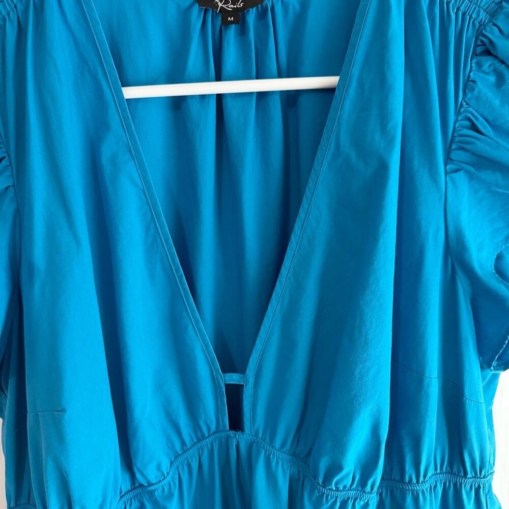 RAILS Tina Blue Midi Dress Size Medium Flutter Sleeve Ruffle Hem Blue Cotton - Picture 5 of 13